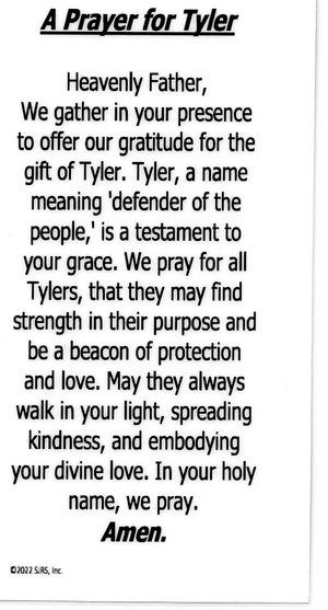 A Prayer for Tyler U - LAMINATED HOLY CARDS- QUANTITY 25 PRAYER CARDS