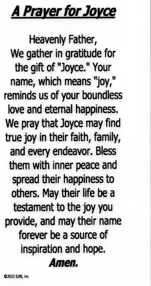 A Prayer for Joyce U - LAMINATED HOLY CARDS- QUANTITY 25 PRAYER CARDS