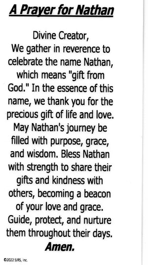 A Prayer for Nathan U - LAMINATED HOLY CARDS- QUANTITY 25 PRAYER CARDS