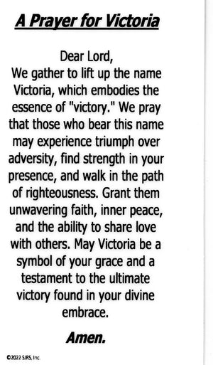 A Prayer for Victoria U - LAMINATED HOLY CARDS- QUANTITY 25 PRAYER CARDS