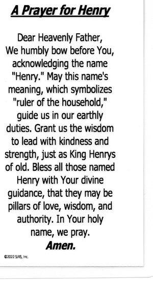 A Prayer for Henry U - LAMINATED HOLY CARDS- QUANTITY 25 PRAYER CARDS