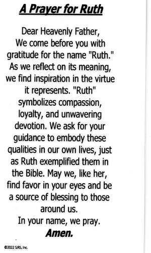 A Prayer for Ruth U - LAMINATED HOLY CARDS- QUANTITY 25 PRAYER CARDS