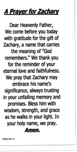 A Prayer for Zachary U - LAMINATED HOLY CARDS- QUANTITY 25 PRAYER CARDS