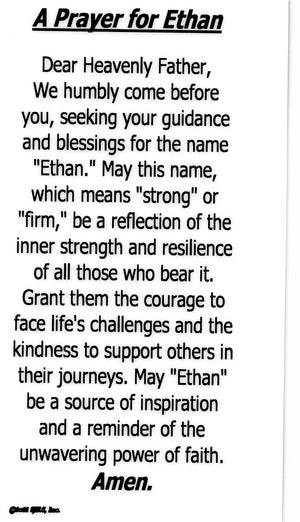 A Prayer for Ethan U - LAMINATED HOLY CARDS- QUANTITY 25 PRAYER CARDS