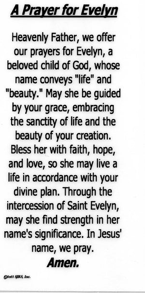 A Prayer for Evelyn U - LAMINATED HOLY CARDS- QUANTITY 25 PRAYER CARDS