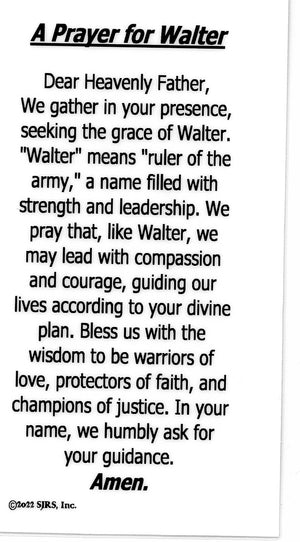 A Prayer for Walter U - LAMINATED HOLY CARDS- QUANTITY 25 PRAYER CARDS