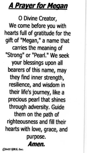 A Prayer for Megan U - LAMINATED HOLY CARDS- QUANTITY 25 PRAYER CARDS