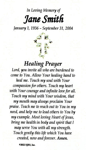 Healing Prayer Funeral Memorial Laminated Prayer Cards - Pack of 60