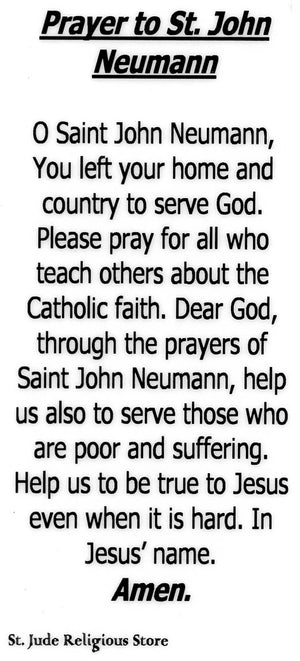 Prayer to St. John Neumann U - LAMINATED HOLY CARDS- QUANTITY 25 PRAYER CARDS