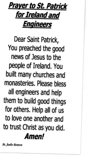 Prayer to St. Patrick for Ireland and Engineers U - LAMINATED HOLY CARDS- QUANTITY 25 PRAYER CARDS