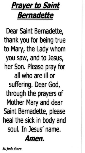 Prayer to Saint Bernadette U - LAMINATED HOLY CARDS- QUANTITY 25 PRAYER CARDS