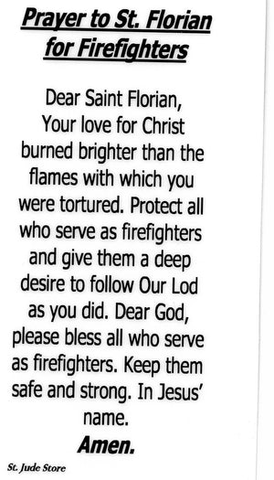 Prayer to St. Florian for Firefighters U - LAMINATED HOLY CARDS- QUANTITY 25 PRAYER CARDS