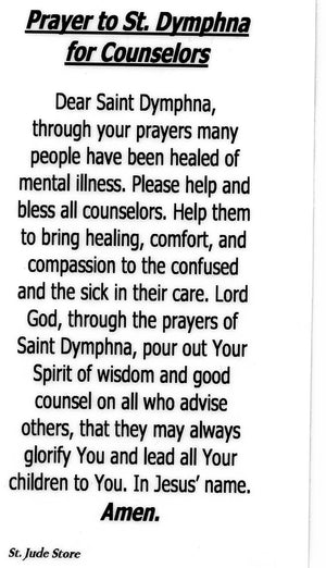 Prayer to St. Dymphna for Counselors U - LAMINATED HOLY CARDS- QUANTITY 25 PRAYER CARDS