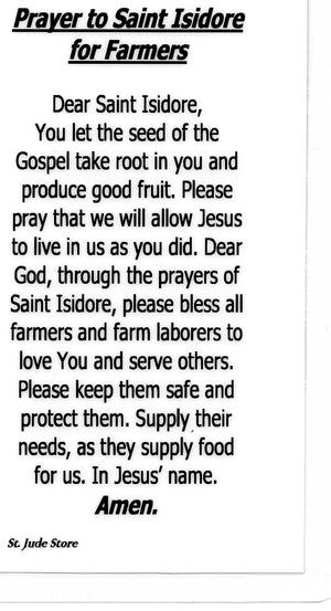 Prayer to Saint Isidore for Farmers U - LAMINATED HOLY CARDS- QUANTITY 25 PRAYER CARDS