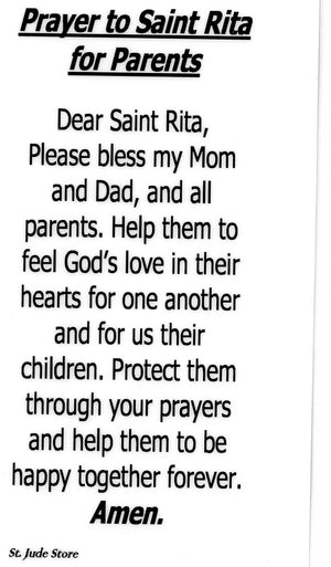 Prayer to Saint Rita for Parents U - LAMINATED HOLY CARDS- QUANTITY 25 PRAYER CARDS