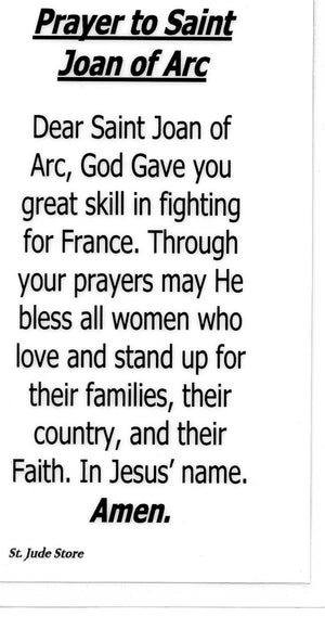 Prayer to Saint Joan of Arc U - LAMINATED HOLY CARDS- QUANTITY 25 PRAYER CARDS