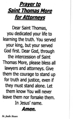 Prayer to Saint Thomas More for Attorneys U - LAMINATED HOLY CARDS- QUANTITY 25 PRAYER CARDS