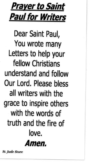 Prayer to Saint Paul for Writers U - LAMINATED HOLY CARDS- QUANTITY 25 PRAYER CARDS