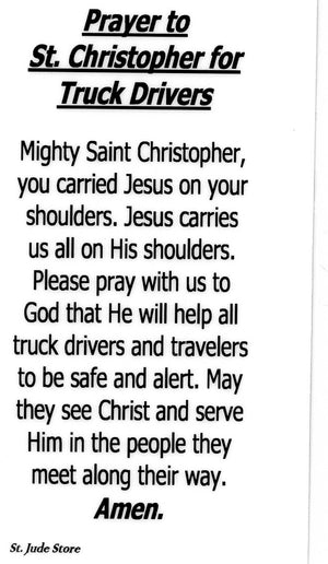 Prayer to St. Christopher for Truck Drivers U - LAMINATED HOLY CARDS- QUANTITY 25 PRAYER CARDS