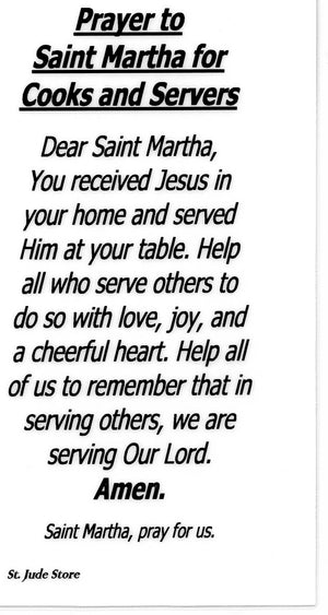 Prayer to Saint Martha for Cooks and Servers U - LAMINATED HOLY CARDS- QUANTITY 25 PRAYER CARDS