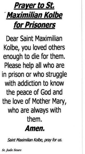 Prayer to St. Maximilian Kolbe for Prisoners U - LAMINATED HOLY CARDS- QUANTITY 25 PRAYER CARDS