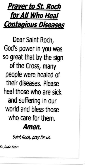 Prayer to St. Roch for All Who Heal Contagious Diseases U - LAMINATED HOLY CARDS- QUANTITY 25 PRAYER CARDS