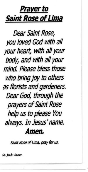 Prayer to Saint Rose of Lima U - LAMINATED HOLY CARDS- QUANTITY 25 PRAYER CARDS