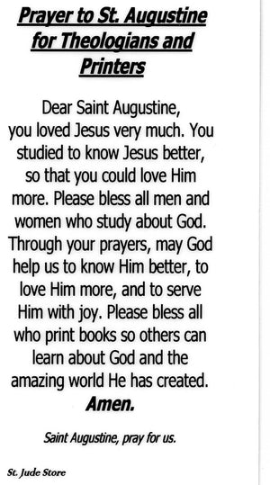 Prayer to St. Augustine for Theologians and Printers U - LAMINATED HOLY CARDS- QUANTITY 25 PRAYER CARDS