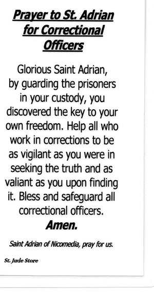 Prayer to St. Adrian for Correctional Officers U - LAMINATED HOLY CARDS- QUANTITY 25 PRAYER CARDS