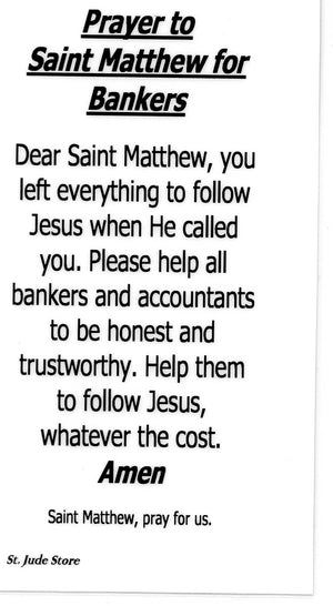 Prayer to Saint Matthew for Bankers U - LAMINATED HOLY CARDS- QUANTITY 25 PRAYER CARDS