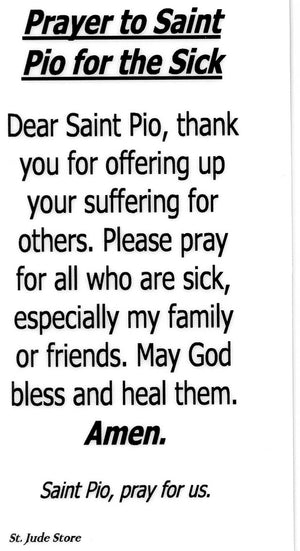 Prayer to Saint Pio for the Sick U - LAMINATED HOLY CARDS- QUANTITY 25 PRAYER CARDS