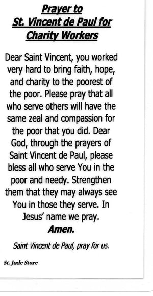 Prayer to St. Vincent de Paul for Charity Workers U - LAMINATED HOLY CARDS- QUANTITY 25 PRAYER CARDS