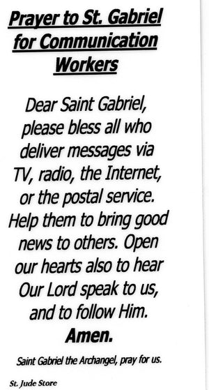 Prayer to St. Gabriel for Communication Workers U - LAMINATED HOLY CARDS- QUANTITY 25 PRAYER CARDS