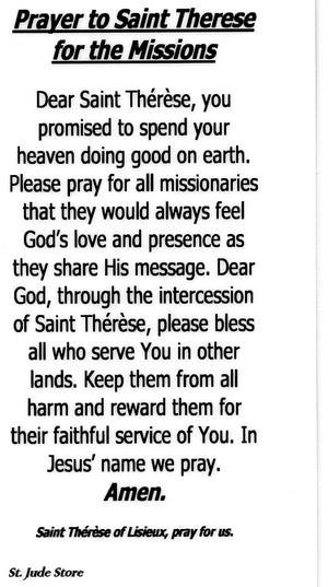 Prayer to Saint Therese for the Missions U - LAMINATED HOLY CARDS- QUANTITY 25 PRAYER CARDS