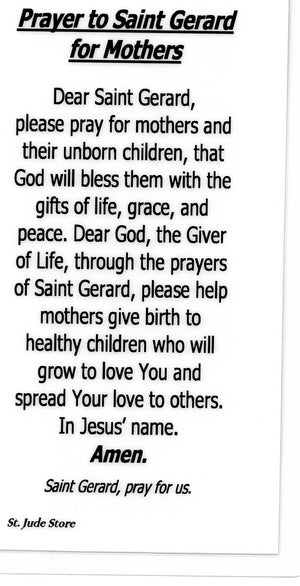 Prayer to Saint Gerard for Mothers U - LAMINATED HOLY CARDS- QUANTITY 25 PRAYER CARDS