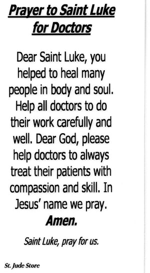 Prayer to Saint Luke for Doctors U - LAMINATED HOLY CARDS- QUANTITY 25 PRAYER CARDS