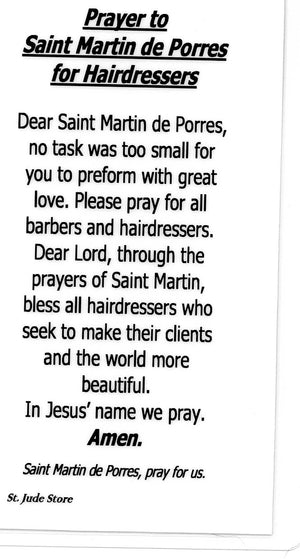 Prayer to Saint Martin de Porres for Hairdressers U - LAMINATED HOLY CARDS- QUANTITY 25 PRAYER CARDS