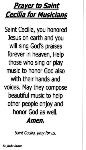 Prayer to Saint Cecilia for Musicians U - LAMINATED HOLY CARDS- QUANTITY 25 PRAYER CARDS