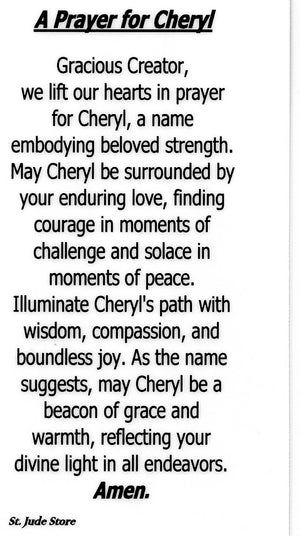 A Prayer for Cheryl U - LAMINATED HOLY CARDS- QUANTITY 25 PRAYER CARDS