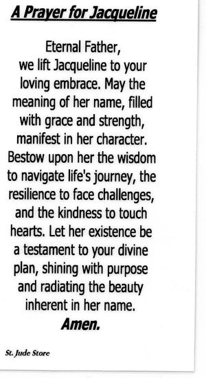 A Prayer for Jacqueline U - LAMINATED HOLY CARDS- QUANTITY 25 PRAYER CARDS