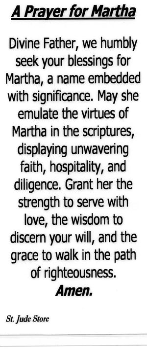 A Prayer for Martha U - LAMINATED HOLY CARDS- QUANTITY 25 PRAYER CARDS