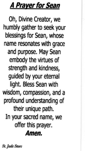 A Prayer for Sean U - LAMINATED HOLY CARDS- QUANTITY 25 PRAYER CARDS