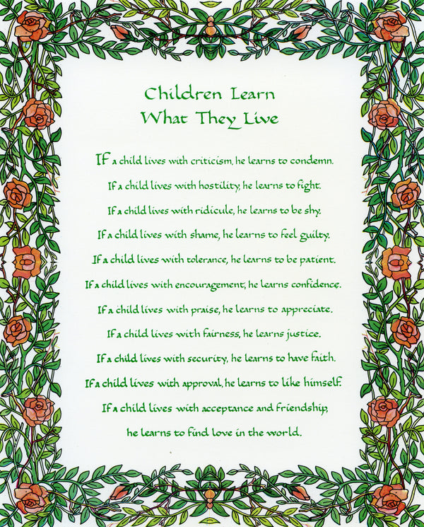 CHILDREN LEARN WHAT THEY LIVE - CATHOLIC PRINTS PICTURES