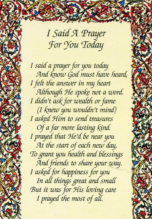 I Said A Prayer For You Today N - LAMINATED HOLY CARDS- QUANTITY 25 PRAYER CARDS