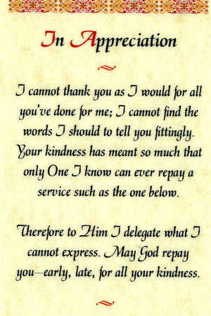 In Appreciation N - LAMINATED HOLY CARDS- QUANTITY 25 PRAYER CARDS