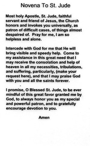 Novena to St. Jude N - LAMINATED HOLY CARDS- QUANTITY 25 PRAYER CARDS
