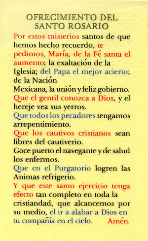 Ofrecimiento del Santo Rosario N - LAMINATED HOLY CARDS- QUANTITY 25 PRAYER CARDS