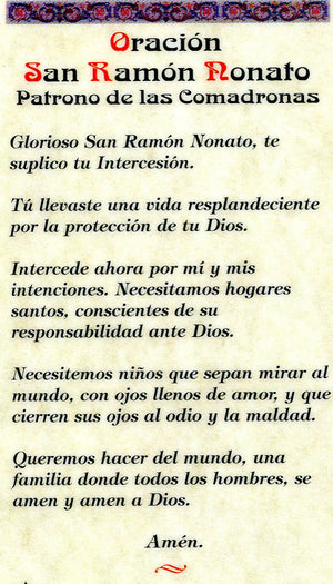 Oracion San Ramon Nonato N - LAMINATED HOLY CARDS- QUANTITY 25 PRAYER CARDS