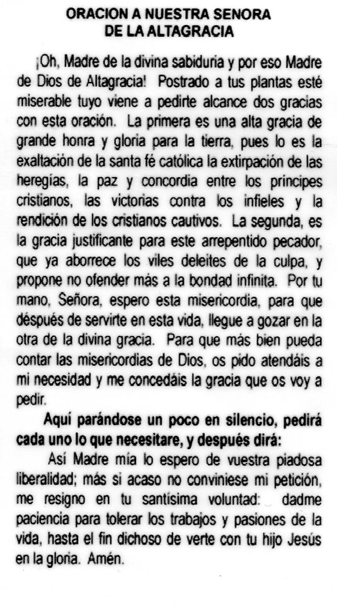 Oracion a Nuestra Senora de la Altagracia N - LAMINATED HOLY CARDS- QUANTITY 25 PRAYER CARDS