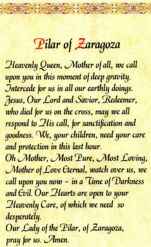 Pilar of Zaragoza N - LAMINATED HOLY CARDS- QUANTITY 25 PRAYER CARDS